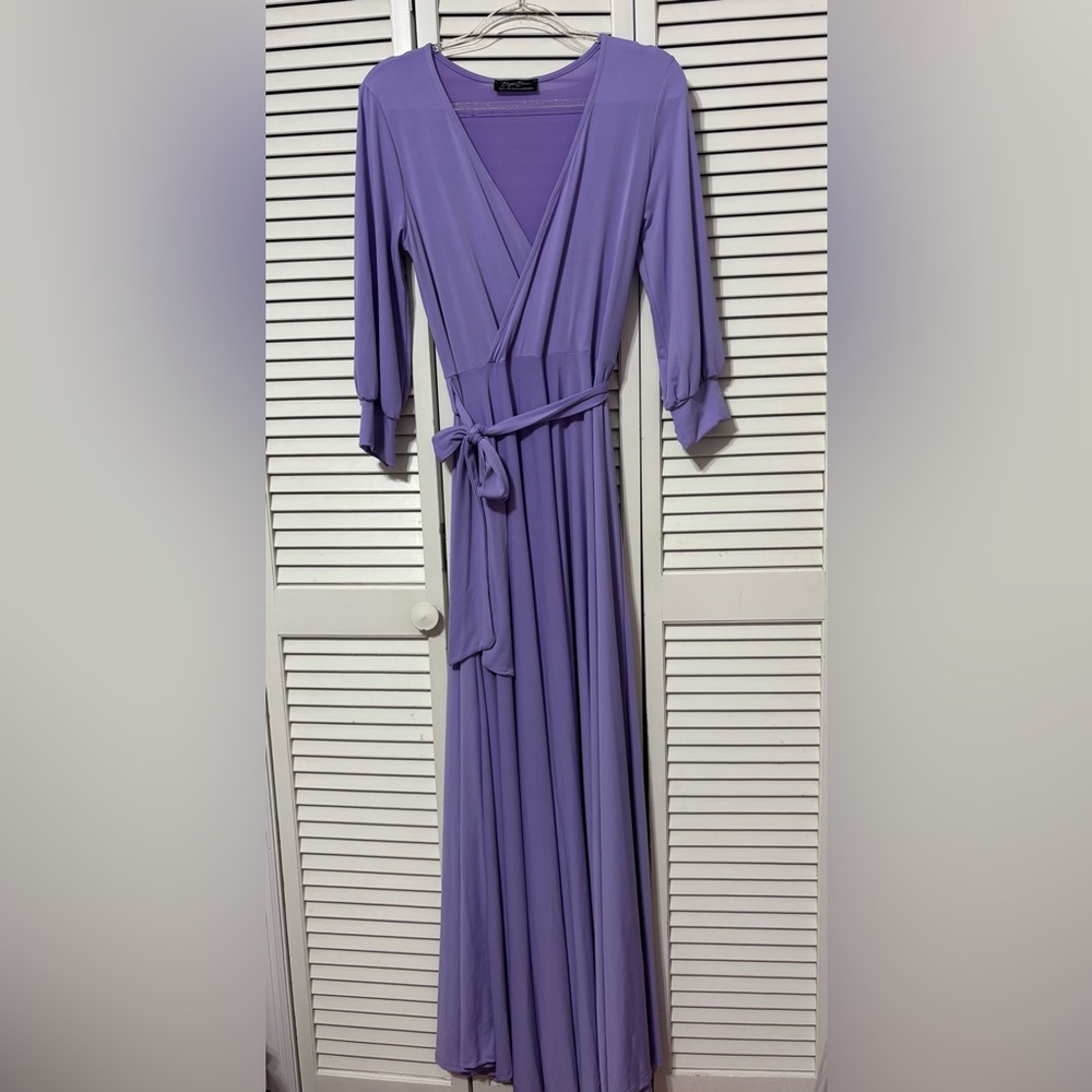 Elegant Purple 3/4 Sleeve Maxi Dress